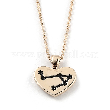 Golden Plated Heart with Constellation/Zodiac Sign Alloy Enamel Pendant Necklaces NJEW-H214-A02-G-1