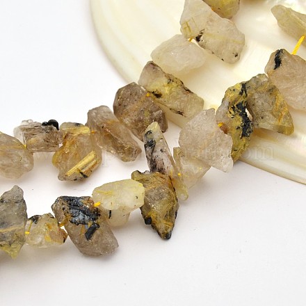Natural Gold Rutilated Quartz Nuggets Beads Strands G-I137-02A-1