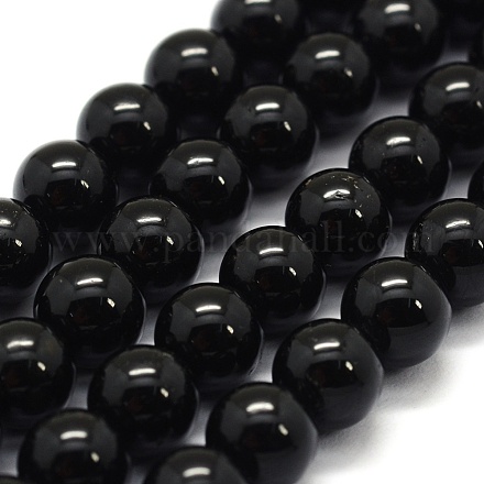 Natürliche schwarze Turmalin Perlen Stränge G-G763-01-6mm-AB-1