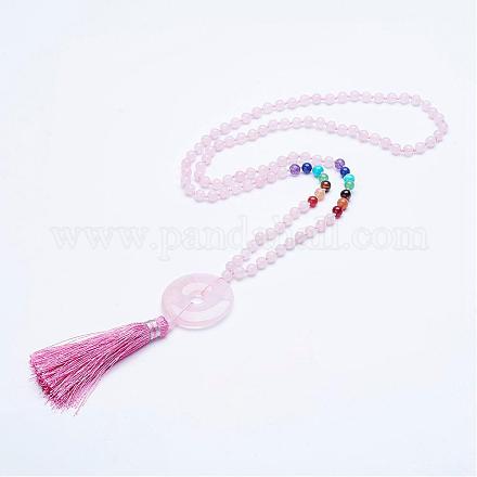Colliers avec perles de quartz rose naturel NJEW-P159-05-1