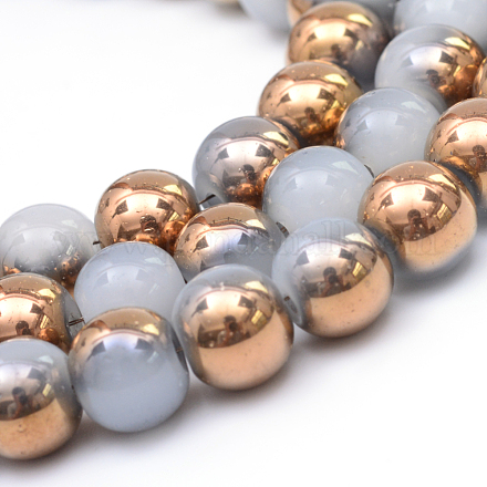 Half Plated Glass Beads Strands EGLA-Q062-10mm-G03-1