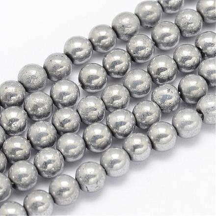 Galvanizadas hebras de perlas naturales de pirita G-G897-6mm-01-1