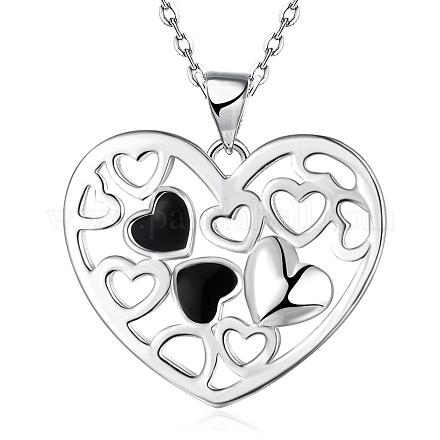 Fashion Popular Silver Plated Brass Enamel Cable Chain Heart Pendant Necklaces NJEW-BB01572-1