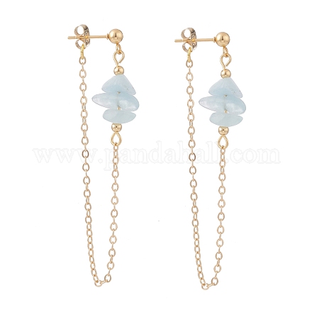 Natural Aquamarine Chip Beads Dangle Stud Earrings for Women EJEW-TA00028-01-1