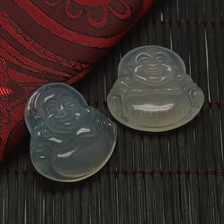 Buddhist Jewelry Natural Gemstone Agate Carved Smiling Buddha Pendants G-O001-06-1