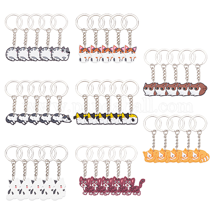 CRASPIRE 8 Style 40Pcs Farm Animal Keychains Pendants Catoon Cat Key Ring Charm with Hoop Universal Accessories Birthday Party Favor Gifts for Women Backpack Charm Car Purse Wallet Handbag Decor 3in KEYC-CP0001-12-1