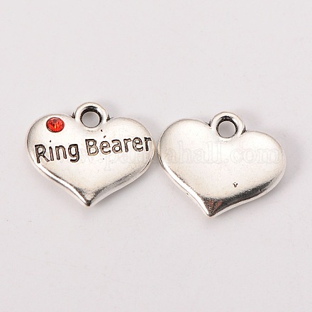Wedding Theme Antique Silver Tone Tibetan Style Heart with Ring Bearer Rhinestone Charms TIBEP-N005-15D-1