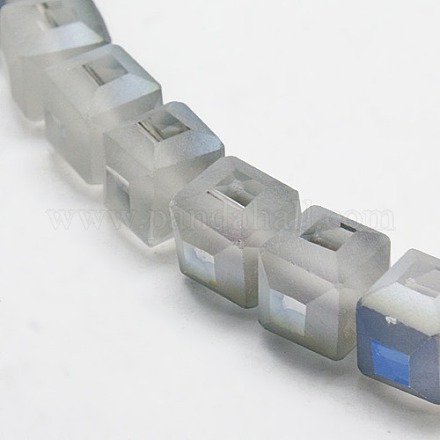 Half Plated Frosted Crystal Glass Cube Beads Strands EGLA-F022-C01-1