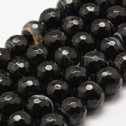 Faceted Natural Striped Agate/Banded Agate Beads Strands X-G-F447-6mm-H05-1