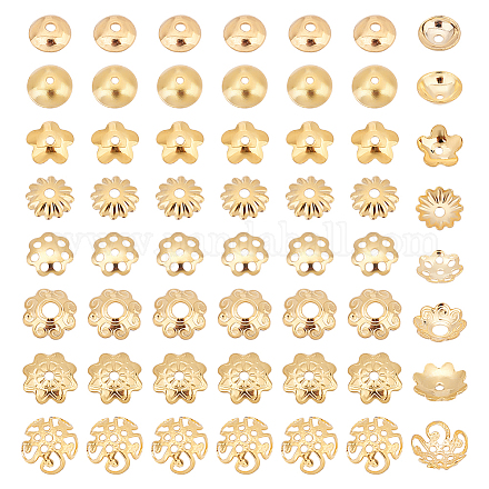 Hobbiesay 160 pcs 8 styles multi-pétales de fleurs capuchons de perles 4-8 mm 304 entretoises de capuchon de perle en acier inoxydable embouts d'espacement dorés pour la fabrication de bijoux de boucle d'oreille STAS-PH0004-45-1