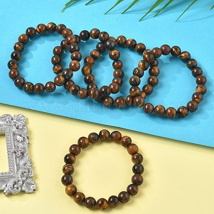 Naturales tigre pulseras del grano del estiramiento ojo&nbsp;BJEW-K212-C-028-1