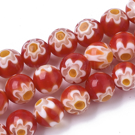 Chapelets de perles vernissées de millefiori manuelles X-LAMP-R143-01F-1