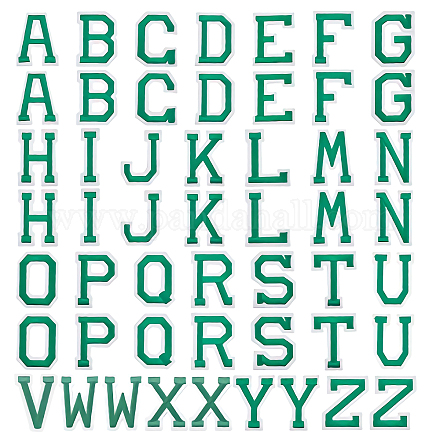 GORGECRAFT 52PCS 2 Inch Iron on Alphabet Patches Letter Patch Sticker Seif Adhesive Letter Patches Green Alphabet A to Z Letter Embroidered Applique Repair Patches for Clothing Bags Shoes Hats Jeans DIY-GF0006-01-1