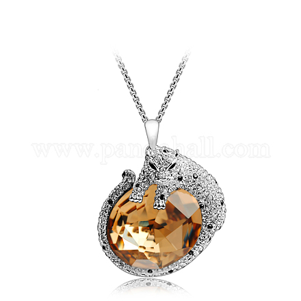 Plaqué véritable platine alliage strass léopard pendentif collier de chandail NJEW-DD0009-100B-1