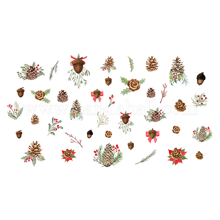 SUPERDANT Christmas Wall Decals Pine Cones Wall Sticker Christmas Hazelnut Red Berry Wall Art PVC Wall Decorations for Classroom Kids Birthday Christmas Party Supplies DIY-WH0228-960-1