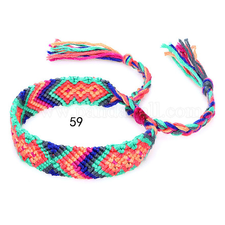 Плетеный браслет из хлопкового шнура с узором в виде ромбов FIND-PW0013-003A-59-1
