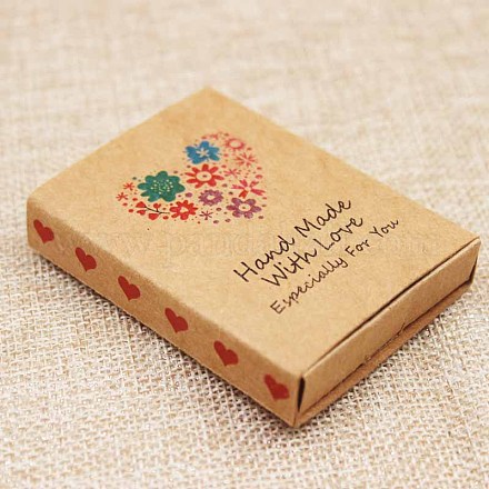 クラフト紙箱とネックレスジュエリーディスプレイカード  包装箱  言葉と花の模様で  バリーウッド  折りたたんだ箱のサイズ：7.3x5.4x1.2cm  ディスプレイカード：7x5x0.05cm X-CON-L016-B08-1