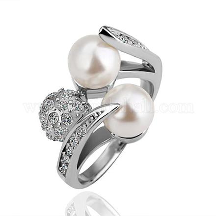 Anillos de dedo de perlas de imitación redondos de aleación de estaño ecológico chapados en platino real para fiesta RJEW-BB14377-8P-1