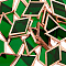 OLYCRAFT 30Pcs Glass Mosaic Tiles Dark Green Glass Mosaic with Rose Gold Brass Edge Mini Crystal Mosaic Tile Glass Wind Chime Parts Supplies for Party Decoration Mosaic DIY Wall Art 0.6 x 1 inch