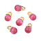 Cat Eye Pendants, with Real 18K Gold Plated Brass Findings, Teardrop, Cerise, 13x8mm, Hole: 3mm