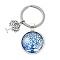 Alloy Glass Keychains, with 304 Stainless Steel Keychain Clasps, Flat Round, Dodger Blue, 6.2cm