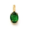 Ion Plating(IP) 304 Stainless Steel Rhinestone Pendants, Oval Charms, Real 14K Gold Plated, Fern Green, 14x6x4.5mm, Hole: 4.5x2.5mm