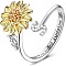 Adjustable Brass Rhinestone Rotating Cuff Rings, Letter & Sunflower, with Word You are My Sunshine, Fidget Spinner Ring for Calming Worry Meditation, Platinum & Light Gold, Letter S, Inner Diameter: 15~20mm