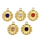 304 Stainless Steel Charms, with Rhinestone, Flower Charm, Real 18K Gold Plated, Ion Plating(IP), Mixed Color, 14.5x11.5x3.5mm, Hole: 1.8mm