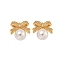 Brass Micro Pave Cubic Zirconia Charms, with ABS Plastic Pearl, Bowknot, Real 18K Gold Plated, 14x13.5x7.5mm, Hole: 1.2mm