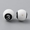 Silicone Beads, White Round with Black Numbers, Num.3, 13.5mm, Hole: 2.2mm