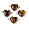Natural Tiger Eye Love Heart Pendants, Brass Heart Charms, Golden, 15.5x23x6mm, Hole: 1.8~2mm