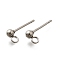 201 Stainless Steel Stud Earring Findings, with Loop and 304 Stainless Steel Pins, Round, Stainless Steel Color, 14x6x3mm, Hole: 1.6mm, Pin: 11x0.5mm