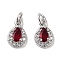 Brass Micro Pave Cubic Zirconia Charms, with Jump Rings, Teardrop, Platinum, Red, 10x6.5x3.5mm, Hole: 2mm