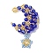Imitation Austrian Crystal 5301 Glass & TOHO Round Seed Beaded Pendant, Star with Moon Charms with 304 Stainless Steel Jump Rings, Dark Blue, 46x29x4mm, Hole: 2mm