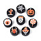 Printed Handmade Polymer Clay Beads, Flat Round, Black, 9~10x4~5mm, Hole: 1.8~2mm