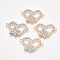 Alloy Links connectors, with Rhinestone, Heart and Butterfly, Crystal, Golden, 15x23.5x2mm, Hole: 1.5mm