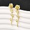 Brass Flower Stud Earrings, Rack Plating, Long-Lasting Plated, Cadmium Free & Lead Free, Real 18K Gold Plated, 51x12.5mm