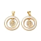 Brass Micro Pave Cubic Zirconia Pendants, with Shell, Flat Round Charms, Real 18K Gold Plated, Rack Plating, Lasting Plated, Cadmium Free & Lead Free, Cross, 24x21x2.5mm, Hole: 4x3mm