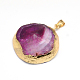 Plated  Natural Agate Pendants with Light Gold Plated Brass Findings G-R275-22-2