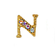 Cabujones de clavos con letras de diamantes de imitación de oro de aleación MRMJ-S047-023N-1