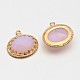 Long-Lasting Plated Golden Tone Brass Glass Oval Charms GLAA-J059-02G-1