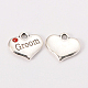 Wedding Theme Antique Silver Tone Tibetan Style Alloy Heart with Groom Rhinestone Charms TIBEP-N005-20E-1
