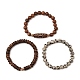 3Pcs 3 Style Natural Dalmatian & Coir Wood Bbeaded Stretch Bracelets Set BJEW-JB09863-4