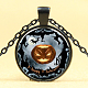 Halloween Picture Glass Pendant Necklaces NJEW-D280-36B-1
