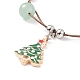 Christmas Tree Enamel Charm Bracelet with Natural Green Aventurine Beaded BJEW-TA00120-01-4