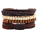 Cordoncino di cuoio intrecciato regolabile di perline di legno bracciali a più fili BJEW-P0001-15-1