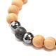 Bracelet extensible en perles rondes en bois naturel BJEW-JB07807-5