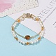 Natural Pearl & Glass Beaded Multi-strand Bracelet with Brass Cable Chains for Women BJEW-TA00077-03-2