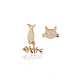Orecchini pendenti con gattino in vero ottone placcato oro 18k con zirconi EJEW-EE0001-213-1