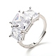 Clear Cubic Zirconia Rectangle Adjustable Ring RJEW-I087-10P-1